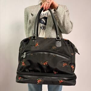 Black Nylon Monkey Embroidery Duffel - Weekend Bag